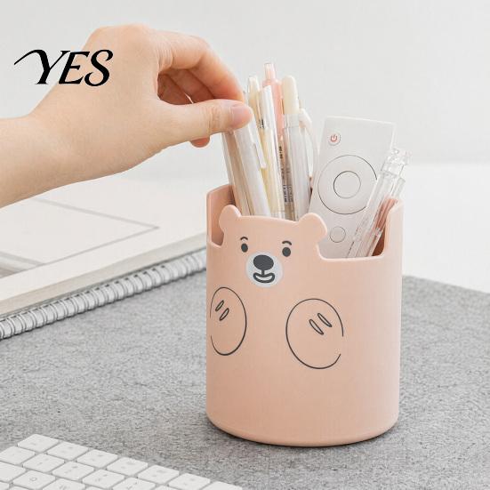 Pen Storage Cup Cute Bear 2-in-1 Holder & Phone Stand, Macaron Colors Desk Organizer, Large Design Capacity for Pens Makeup Brushes Scissors