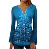 Women's Fashion Christmas Printed V-Neck Long Flared Sleeve Pleated Button T-Shirt Top
