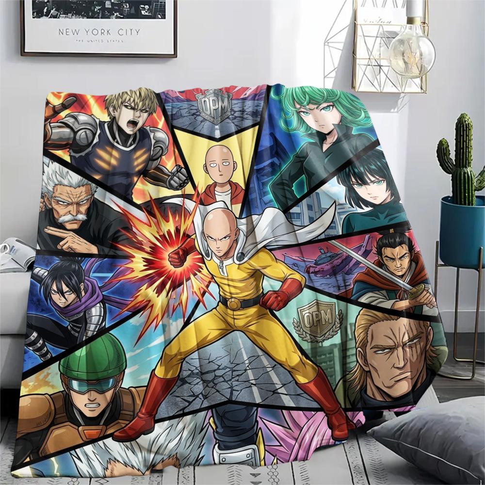 1PC Onepunch Man Patterned Flannel Blanket Suitable For All Seasons For Home Decor Warmth And Comfort Gifts Holiday Present