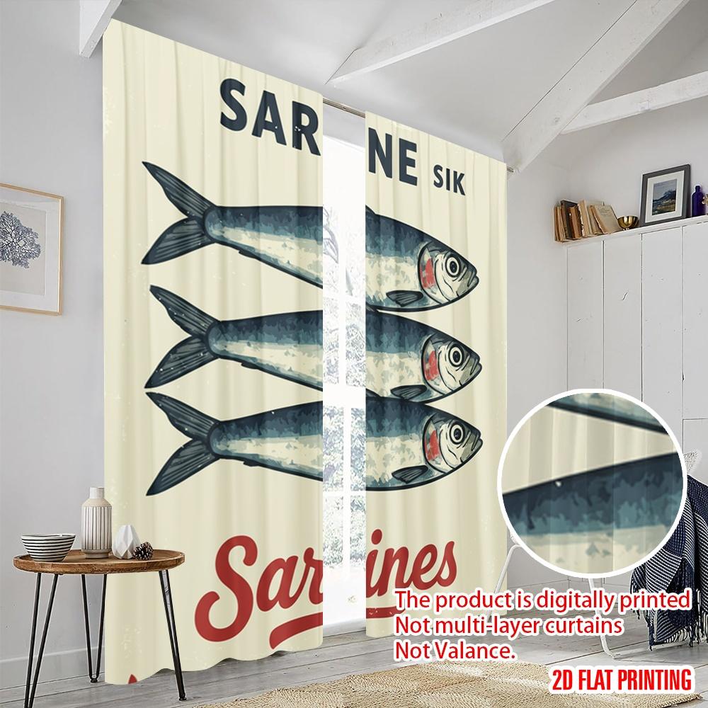 2pcs 2D Flat Printing Party Curtain Sardine Fish Fabric Without Electricity Festive Curtains Use for Living Room Outdoor Decor