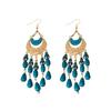 Acrylic beaded engraved moon fringed ear hook retro ethnic style niche earrings light luxury high-end earrings women