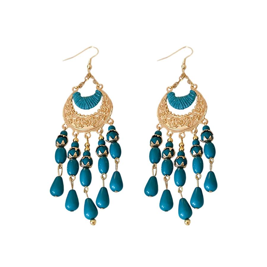 Acrylic beaded engraved moon fringed ear hook retro ethnic style niche earrings light luxury high-end earrings women