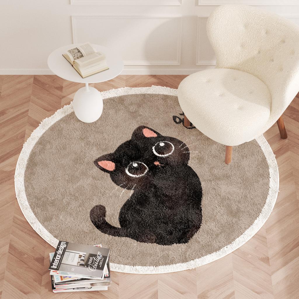 Cartoon Style Bedroom Decor Carpet Cute Round Carpets for Living Room Thicken Plush Children's Rug Fluffy Soft Bedside Floor Mat