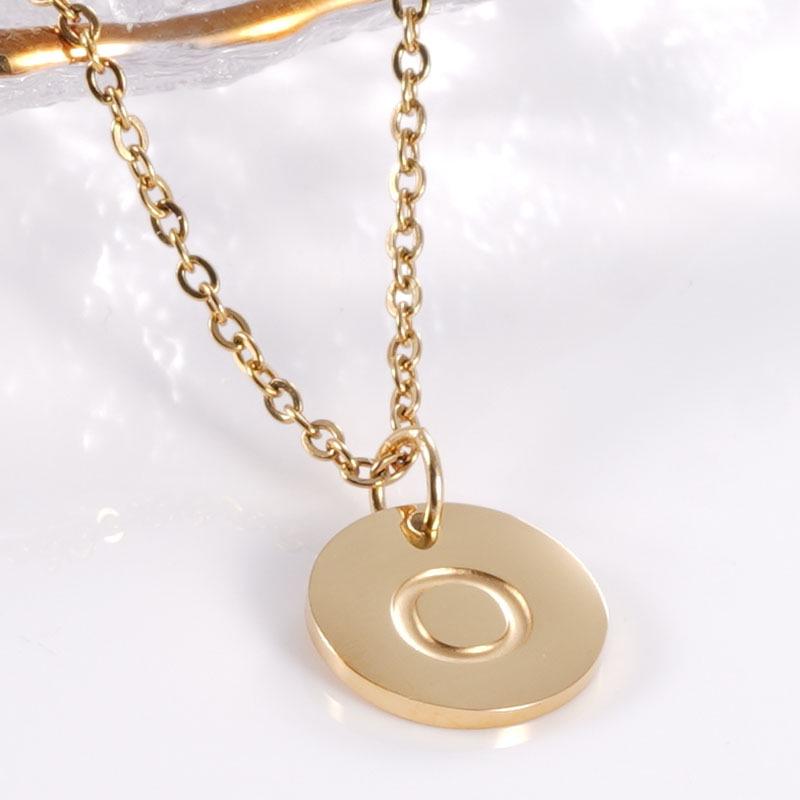 18K Gold Stainless Steel Minimalist Letter Necklace with 26 Round Pendant Options