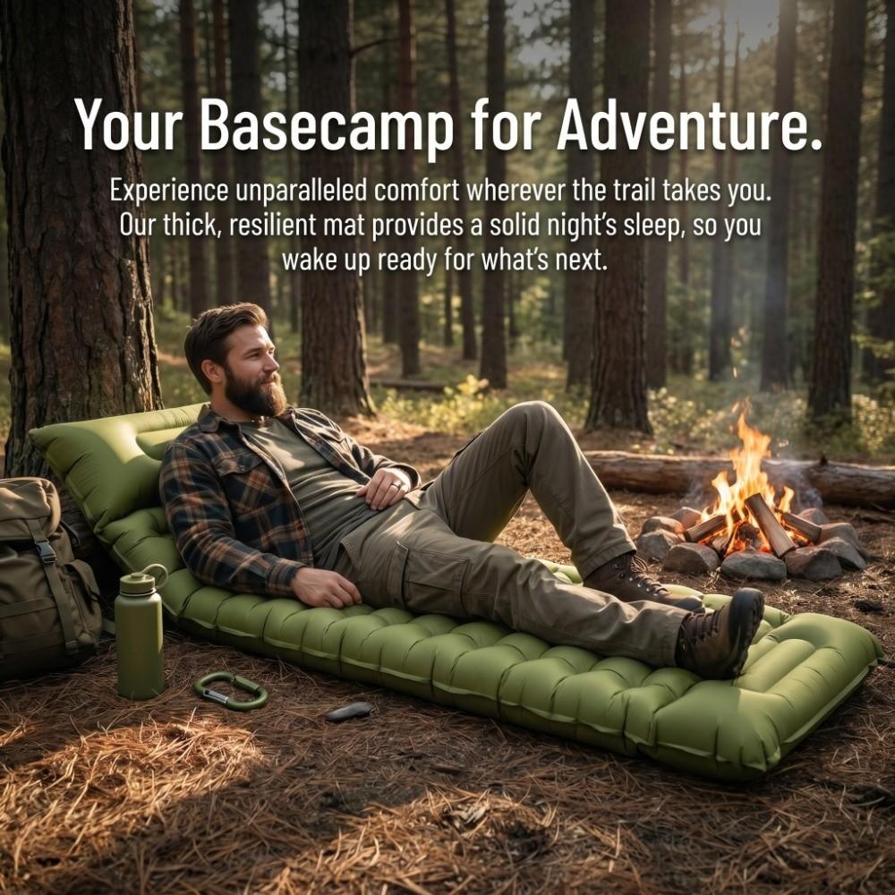 Thickened Inflatable Mat Portable Inflatable Sleeping Pad Built-in Pillow Air Mat Tent
