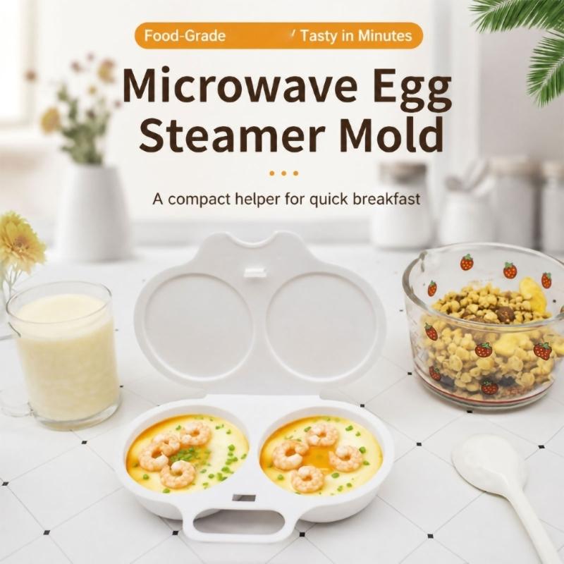 Food-Grade Plastic Microwave Egg Cookers, 10-Piece Set with Separate Compartments, Molded Form and Hinged Covers