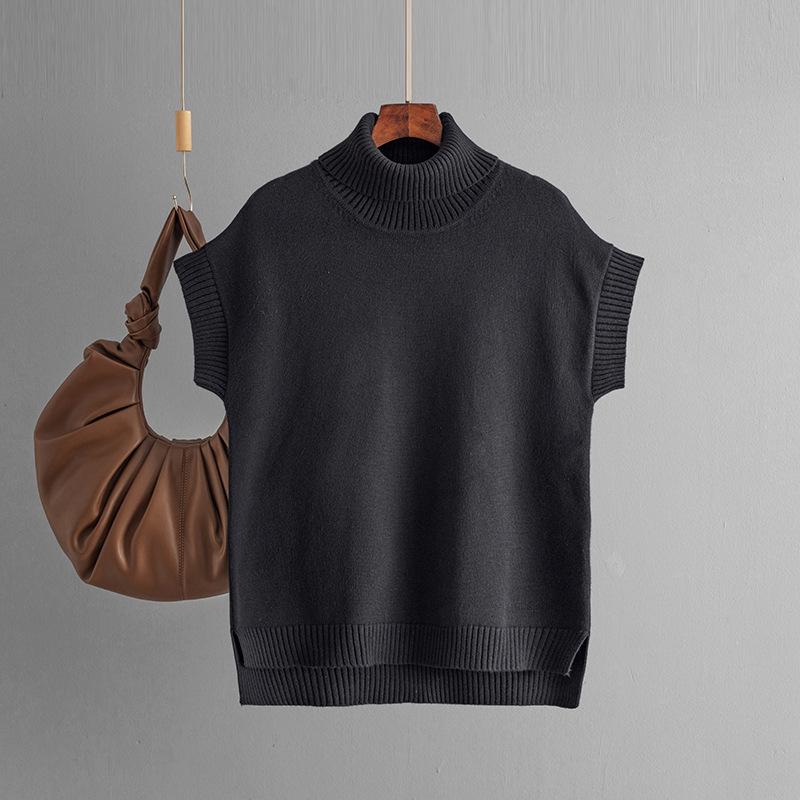 

Женский осенне-зимний однотонный повседневный топ с высоким воротником и длинными рукавами трикотажный свитер One Size чёрный