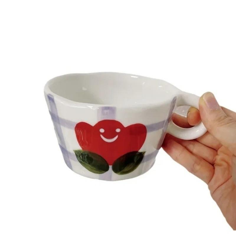 JUSTINLAU Ceramic Mug Valentine's Day Gifts Breakfast Coffee Milk Oat Cup Creative Couple Cup with Handle Home/Office Water Cups