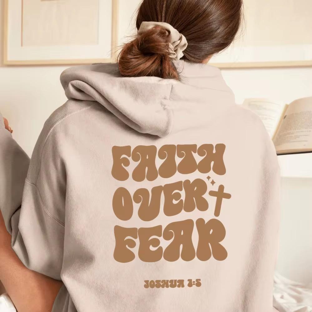 

FAITH OVER FEAR Женская флисовая толстовка больших размеров с принтом в виде букв, карманами-кенгуру, капюшоном с принтом и завязками S фиолетовый