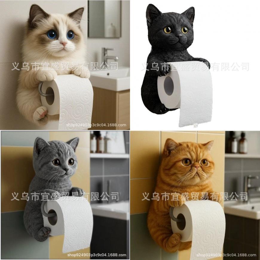 Cat Paper Holder Resin Cute Cat Design Wall Mount Tissue Dispenser For Bathroom Decor