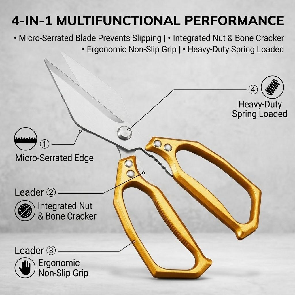 Multipurpose Stainless Steel Kitchen Scissors Sharp Household Food Scissors for Chicken Bones Fish Meat Kitchen Accessory5
