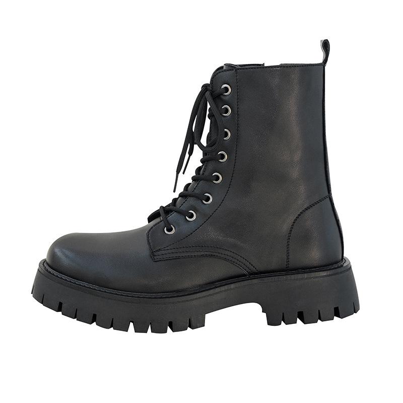 Herren Herbst- und Wintermodetrend mit seitlichem Reißverschluss Herren Rindsleder Mid-Top Kurzstiefel Dickbesohlte Arbeitsstiefel High-Top Lederschuhe