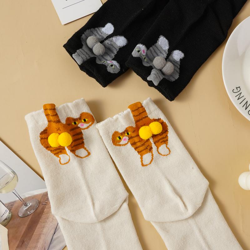 2/10 Pares Meias de Gato Tridimensionais Ovos de Gato Meias Macias Respiráveis Abstratas Engraçadas Fofas de Comprimento Médio