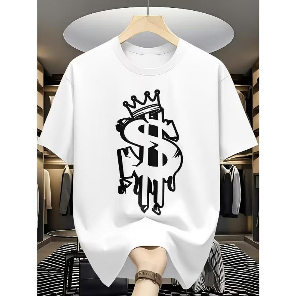 

European Sizes Men s Retro Hip Hop T-Shirt - White Round Neck Streetwear Tee with Geometric Patterns & Hip Hop Patch S
