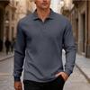 New Men's Solid-Colour Relaxed-Fit Casual Polo Shirt Long-Sleeved Button-Down Collar Jacquard Textured Sweatshirt