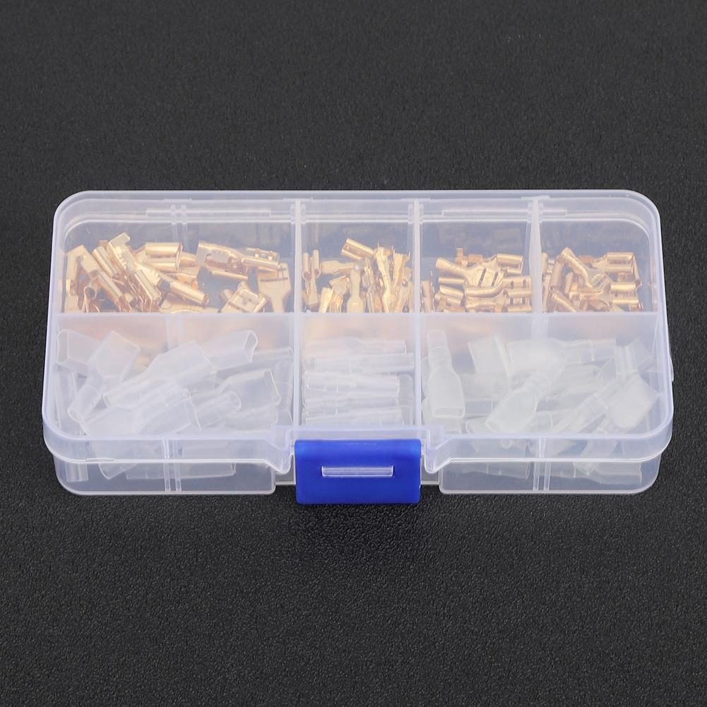 120Pcs 6.3mm 4.8mm 2.8mm Gold Copper Wire Terminal Connector with Sleeve Storage Box Accessory