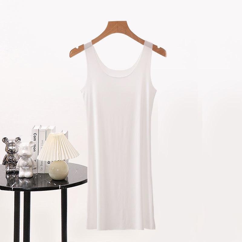 Bezešvá spodnička z ledového hedvábí plus size: Neprůhledná, proti odhalení tílka a noční košilka střední délky na léto.