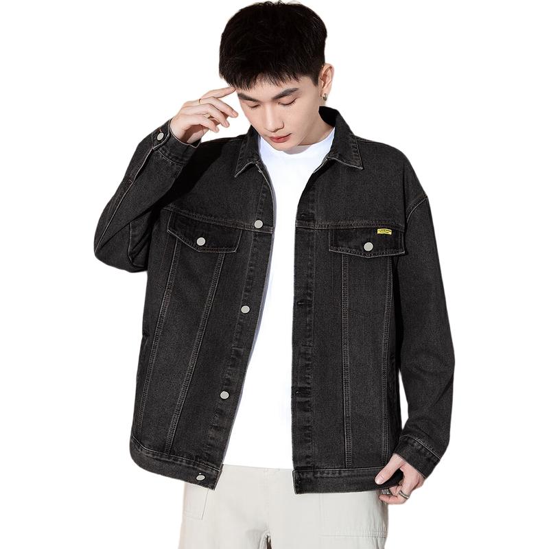 TonLion 2025 Spring Men's Lapel Hem Detail Denim Jacket