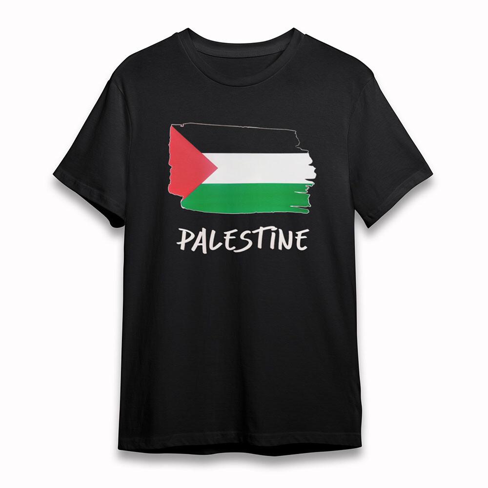 

Men s Cotton Soft T-Shirt Palestine Flag Hand-Painted Tee Short Oversize Black 2XL