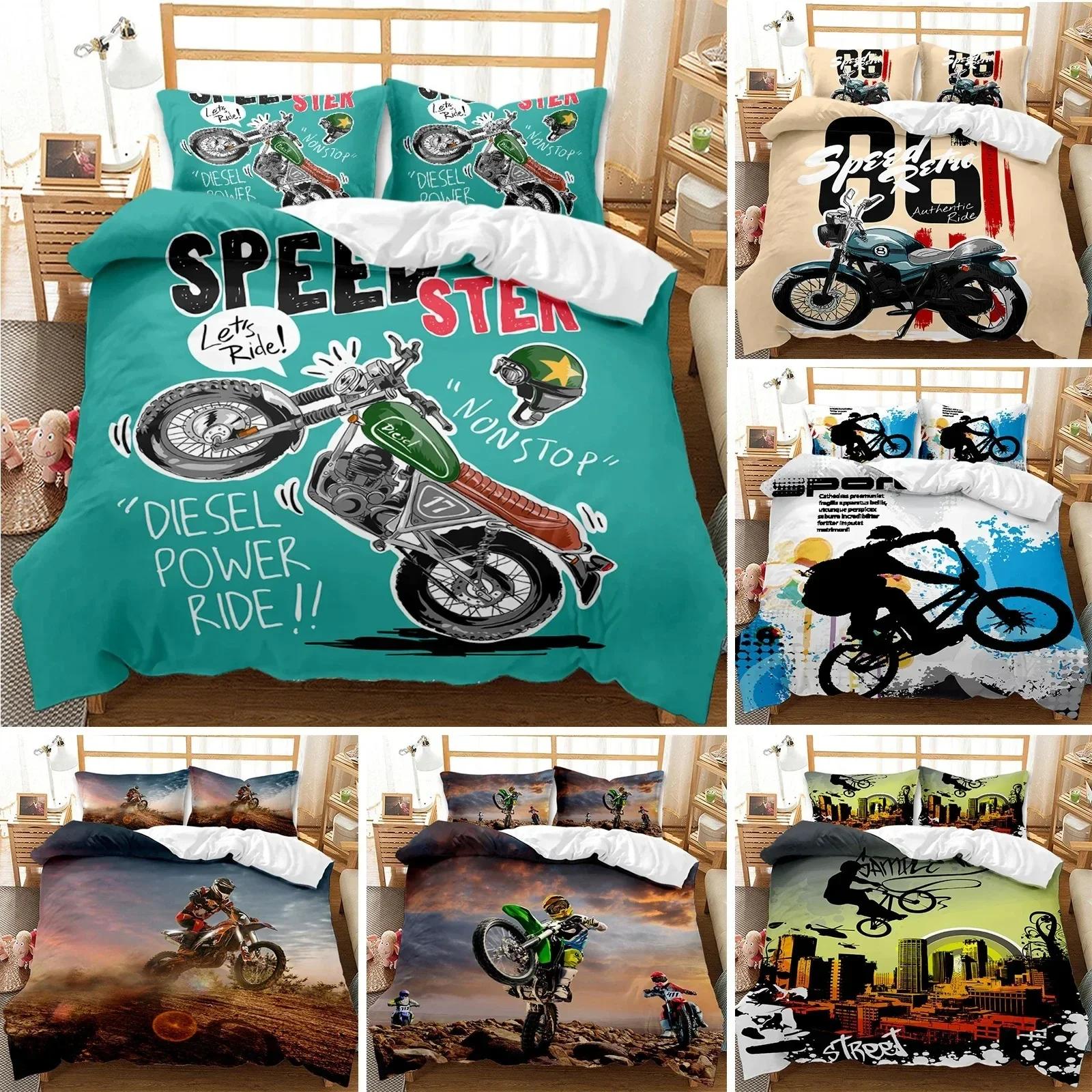 Set Biancheria da Letto Motocross Rider Sport Estremi Copripiumino Bambini Adolescenti Uomini Copripiumino Motocicletta Copripiumino Poliestere Dirt B