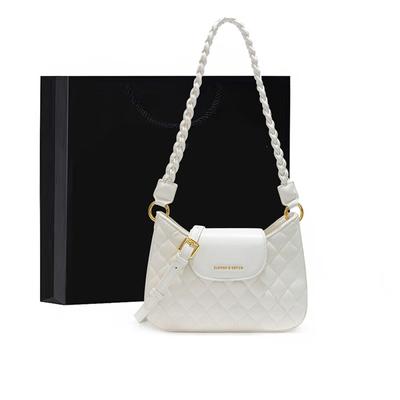 Women's Bag New Crossbody Bag Female Diamond Lattice Shoulder Bag Birthday Gift To Girlfriend Rice White Long 24cm High 18cm Wide 6cm