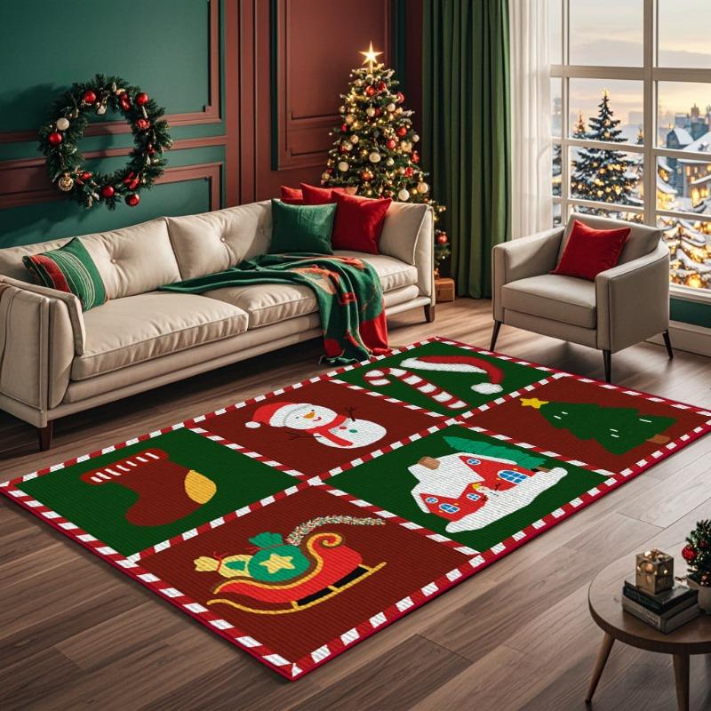 Christmas Style Carpet Soft and Living Room Doormat Santa Claus Dining Room Foyer Room Bedroom Santa Claus Floor Mat Decoration