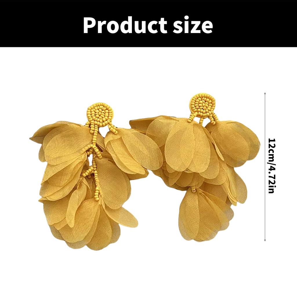 Retro Inspired Chiffon Flower Drop Earrings Colorful Beaded Ear Rings Handmade Retro Fashion Accessories for Women