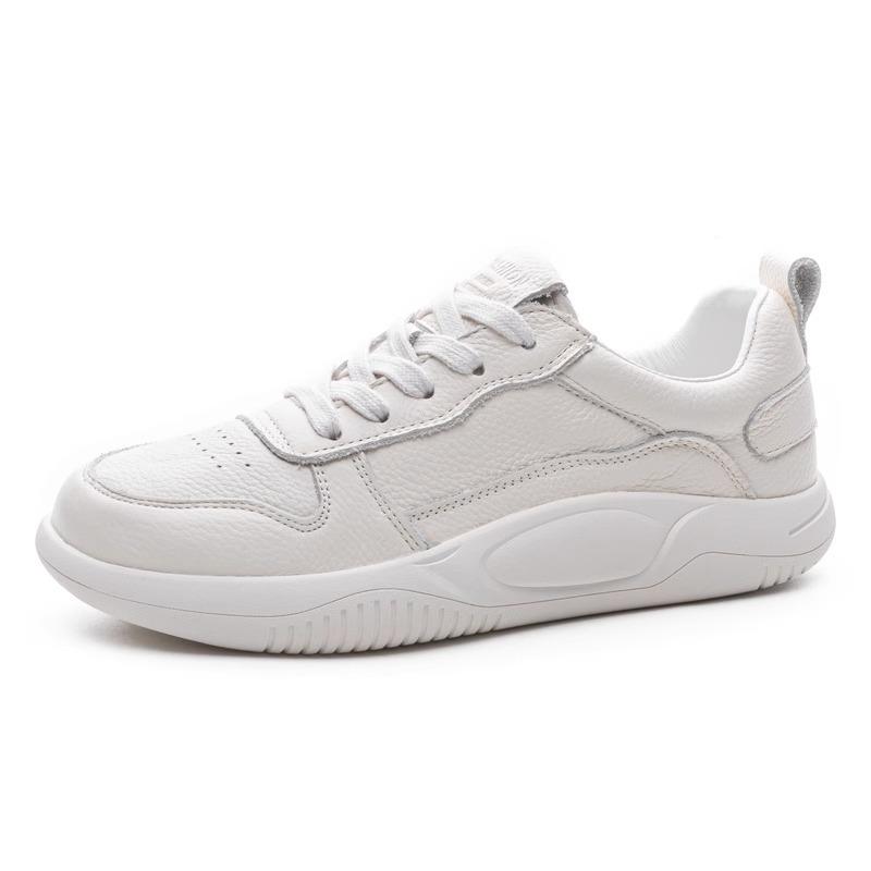 Helskinn små vita skor dam vår nya mångsidiga enkelskor bekväma halkfria läder vardagliga brädskor