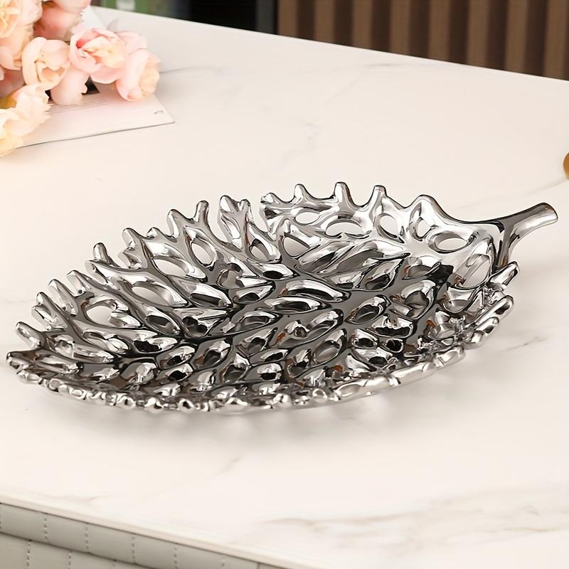 1 peça Bandeja Decorativa Elegante com Padrão de Folhas Dourado-Amarelas, Decoração de Mesa de Luxo para Sala de Estar, Sala de Jantar, Casamentos, Eventos, Superfície de Contato Não Alimentar