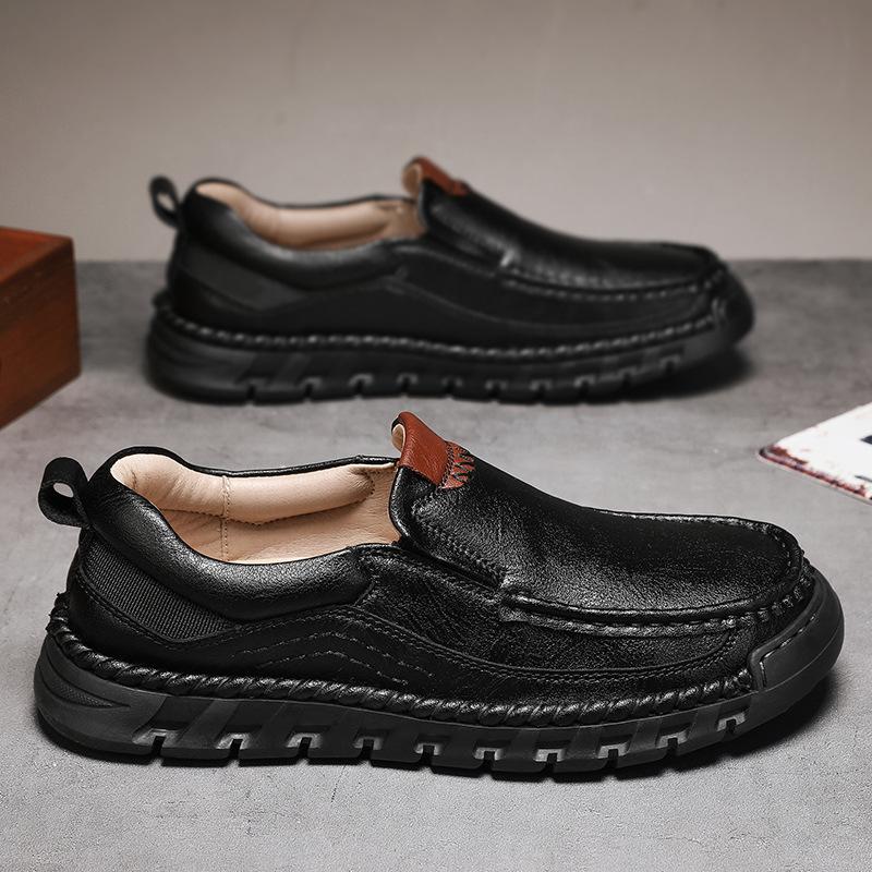 Fashion Spring and summer new breathable cowhide men's shoes, anti slip and wear-resistant loafers, comfortable and casual sports shoes