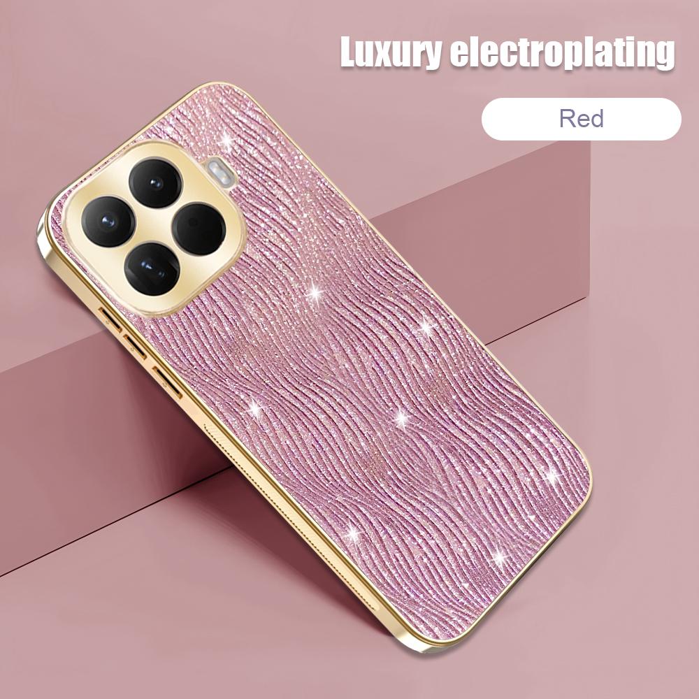Luxusný trblietavý vlnitý PU kožený kryt na telefón pre Xiaomi 17T Pro 17 Pro 15T Pro Galvanizovaný mäkký rám Nárazuvzdorný ochranný kryt xiaomi 15 ružová