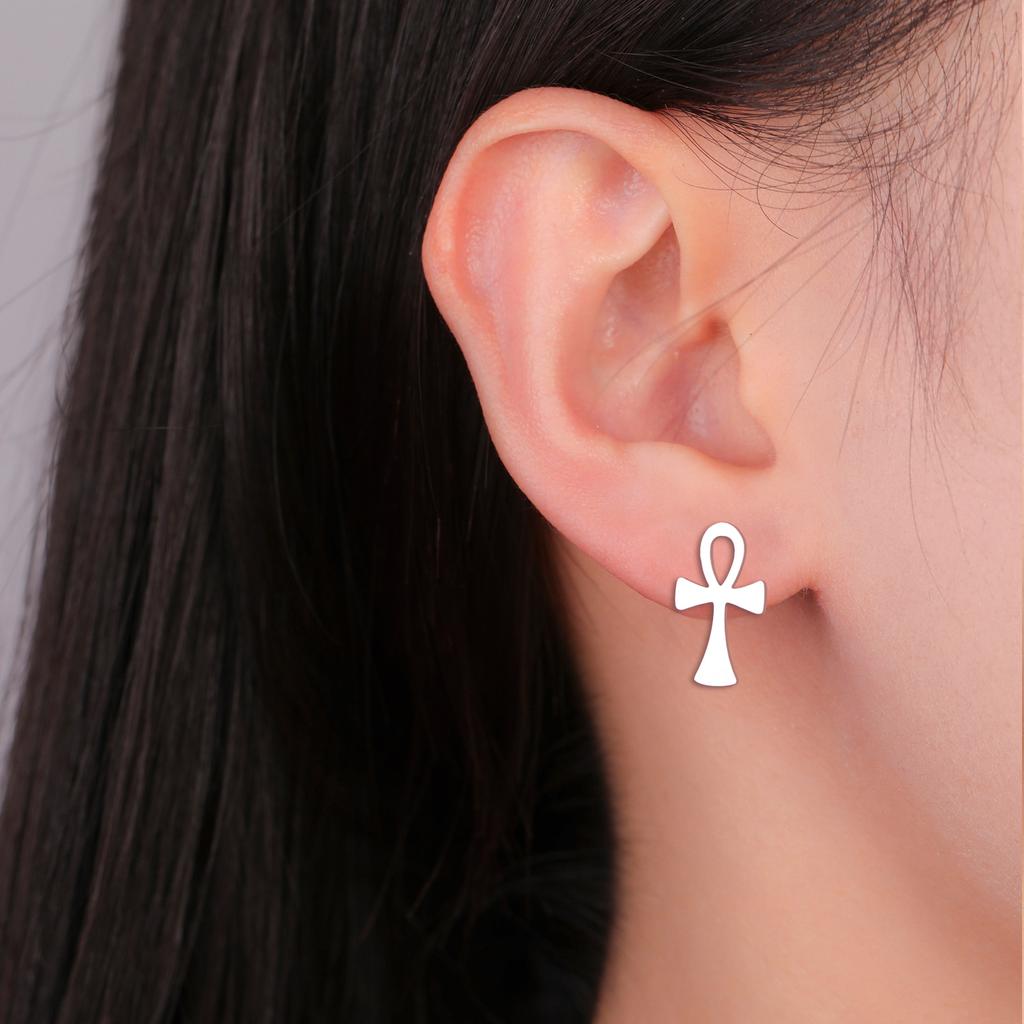 Orecchino a Perno Croce Ankh per Donne Uomini Acciaio Inossidabile Borchie per Orecchie Amuleto Crocifisso Gioielli Egizi Regalo