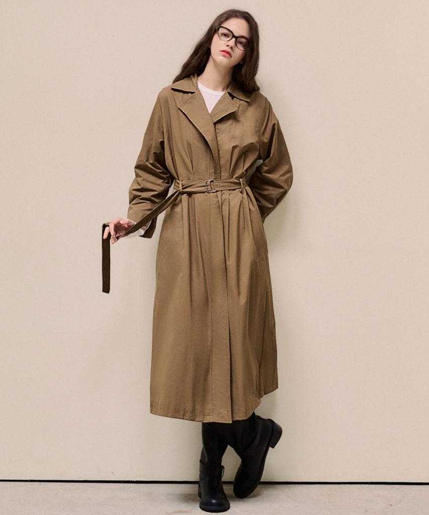 LUSIDA Ripian Belt Long Trench Dress Jacket_2 Colors