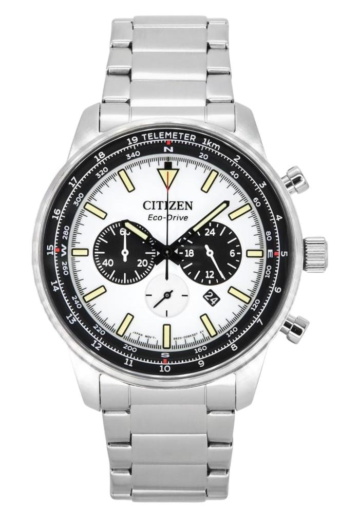 Citizen Stainless Steel Chronograph White Dial Watch Silver Modern Design Eco-Drive Men's Ca4500-91A, Band,