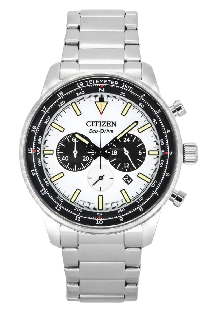 

Citizen Stainless Steel Chronograph White Dial Watch Silver Modern Design Eco-Drive Men s Ca4500-91A, Band,
