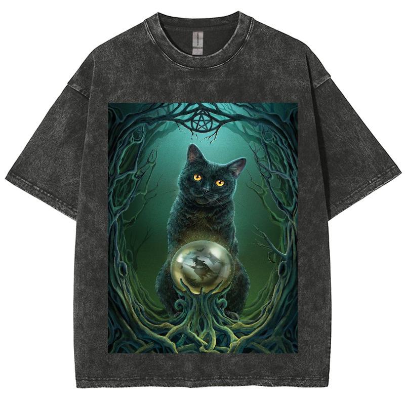 

Мультяшная синяя кошка, принт на тему магии, женская футболка, унисекс, оверсайз, свободная, в стиле ретро Харадзюку, топ с коротким рукавом, базовая футболка S
