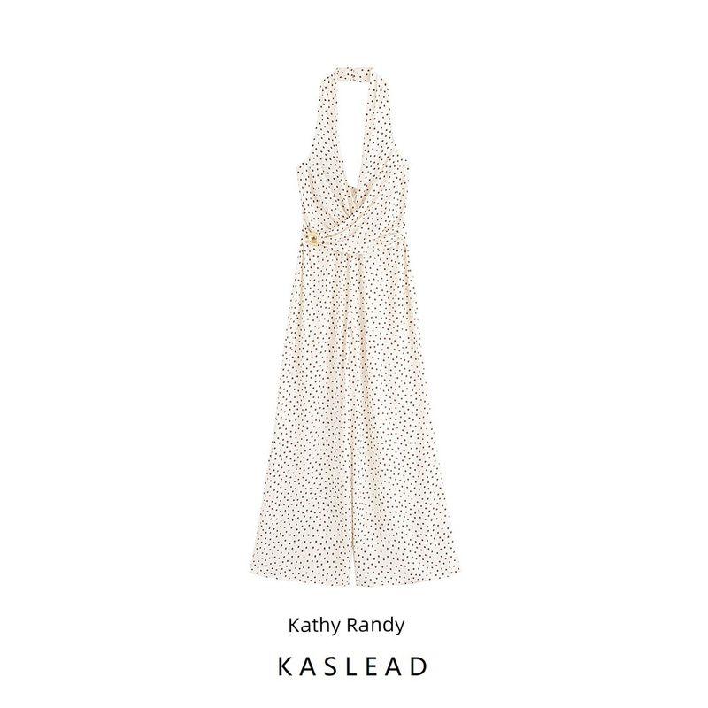 Kaslead New Women clothes Western Style Fashion Simple Polka Dot Hanging Neck Jumpsuit 2298166