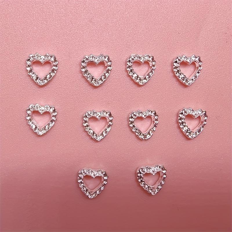 10pcs/set Silvery Cutout Heart Nail Art Accessories - 3D Alloy Nail Decorations for Elegant Nail Art, Unscented