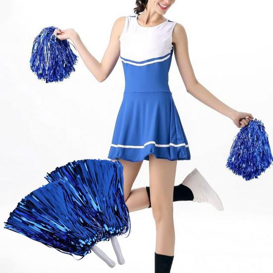 2 Stück Cheerleader-Pompons mit Kunststoffgriff, bunte Metallic-Folien-Pompons für Cheerleader, temperamentvolle Sport-Tanz-Aufmunterungs-Requisiten für Frauen