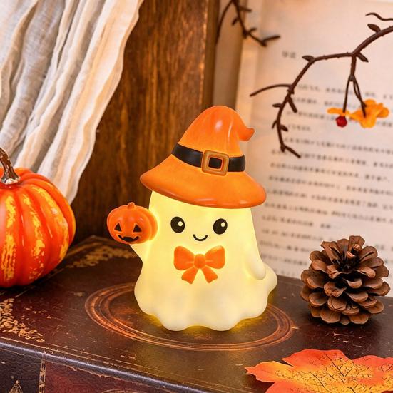 Safe Flameless Candle Cute Halloween Ghost/Pumpkin LED Night Light for Desktop Decoration, Battery Operated Table Lamp Nursery with Warm