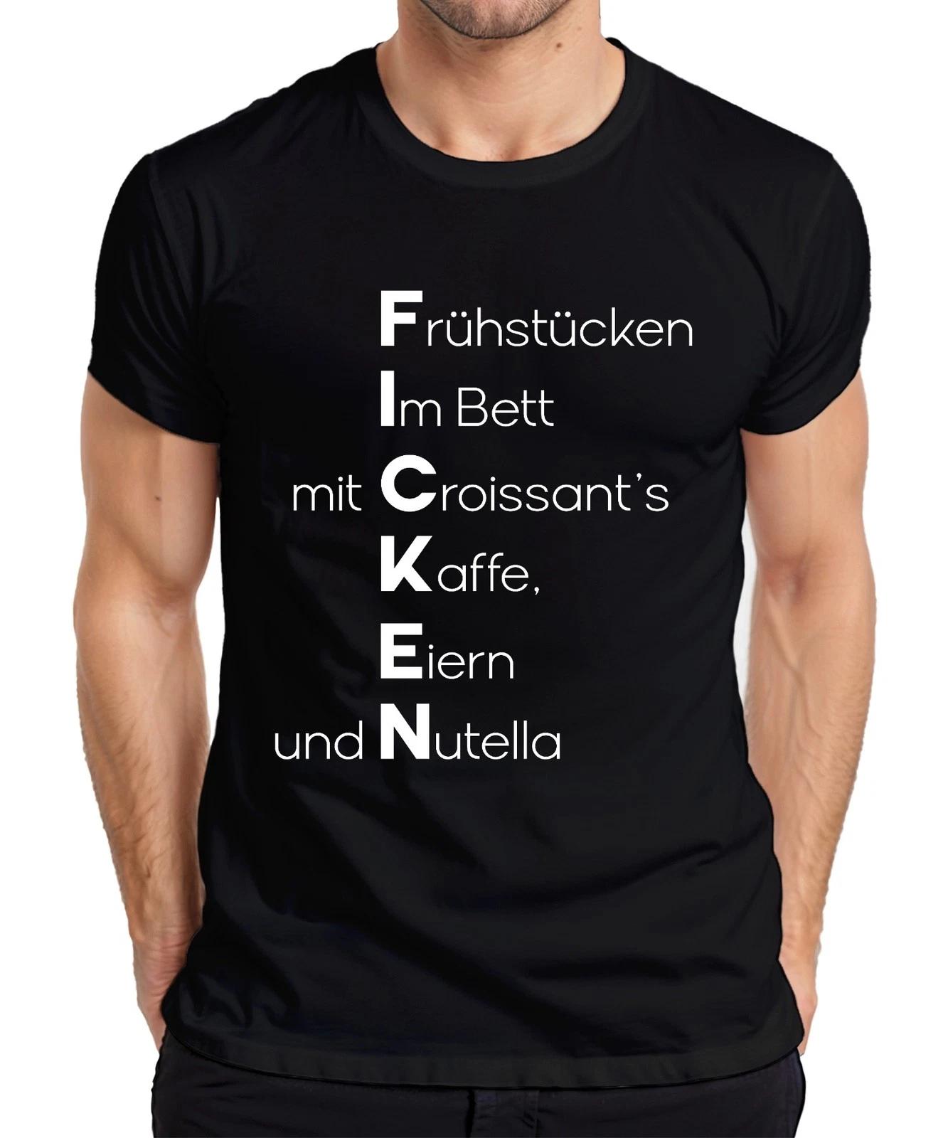 Frühstück im Bett mit Croissant Kaffee Nutella Lustig Spruch Herren T-Shirt XL