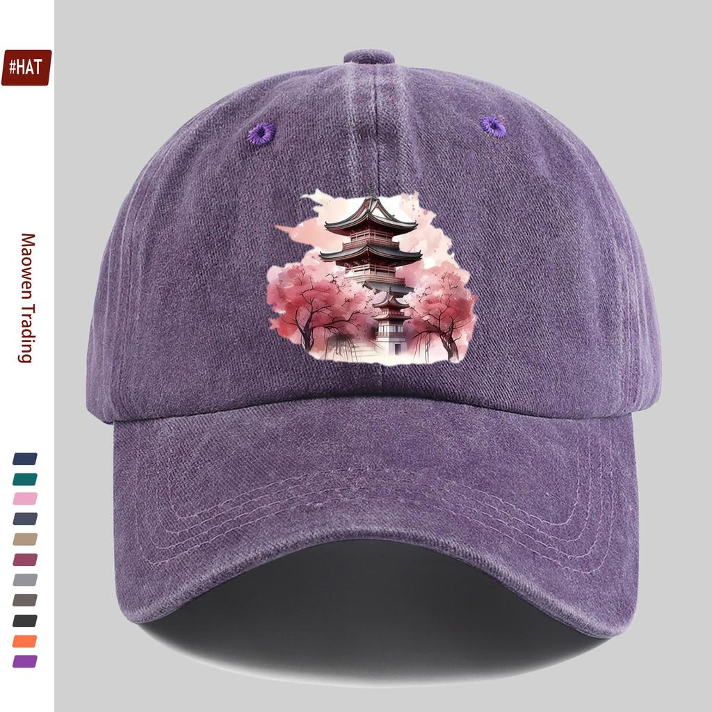 pc Floral Pattern And Cherry Blossom Pagoda Printed Baseball Cap Unisex Design Sun Hat MultiColor Available Papa Cap Comfort