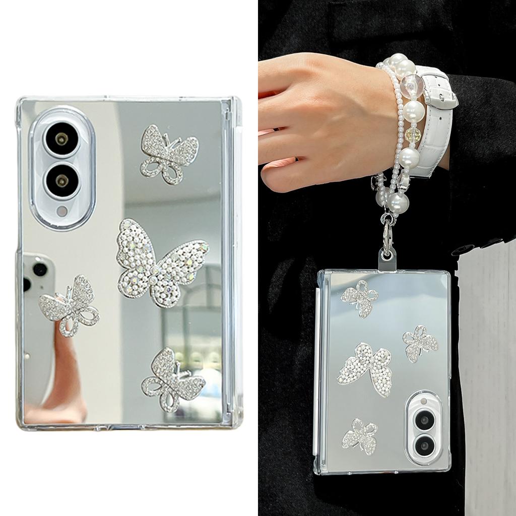 Double Central Axis Butterfly Mirror Phone Case for Samsung Galaxy Z Fold 8 Fold 8 Wide Simple Casual Flexible Fashion Cover