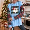 Women's Loose Drop Shoulder Long Sleeve Christmas Print Sweatshirt with Scalloped Wavy Hem Crewneck Pullover