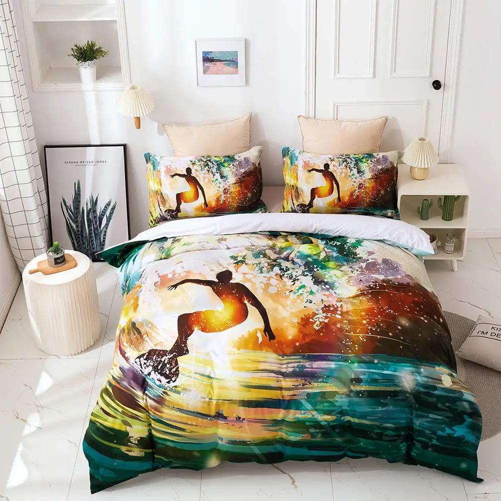 Luxury Sunset Surfing For Teens Boys Girls Adults Kid Gift Duvet Cover Summer Beach Theme For Bedroom Decoration Queen King Size