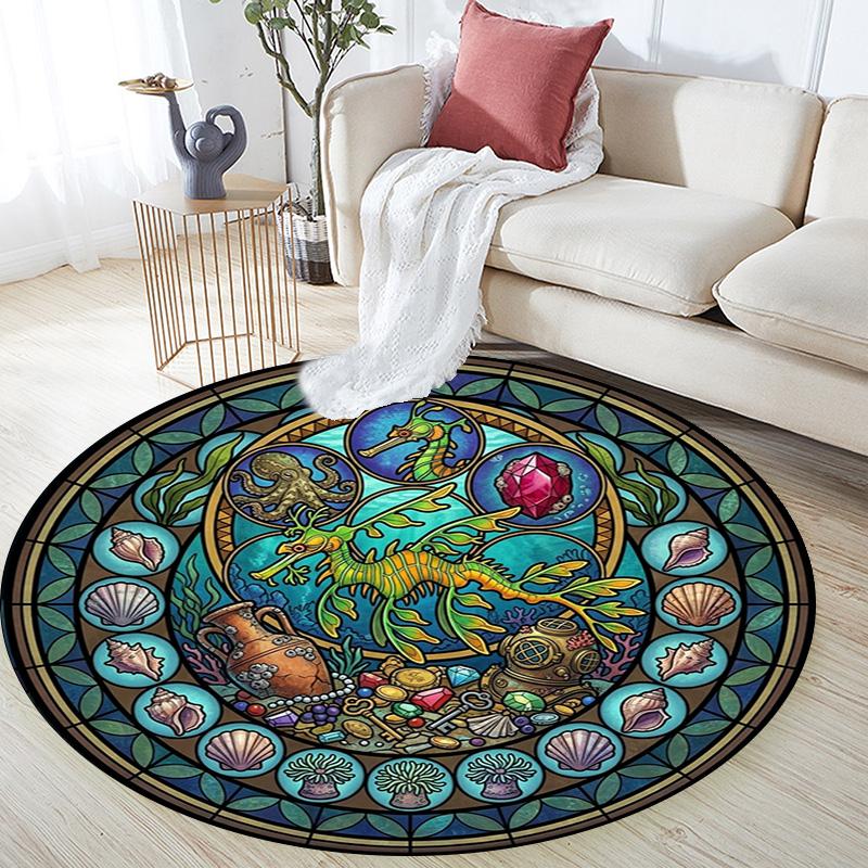 Oceanic Glass Round Area Rug Under Office Chairs Bedroom Living Room Home Decor