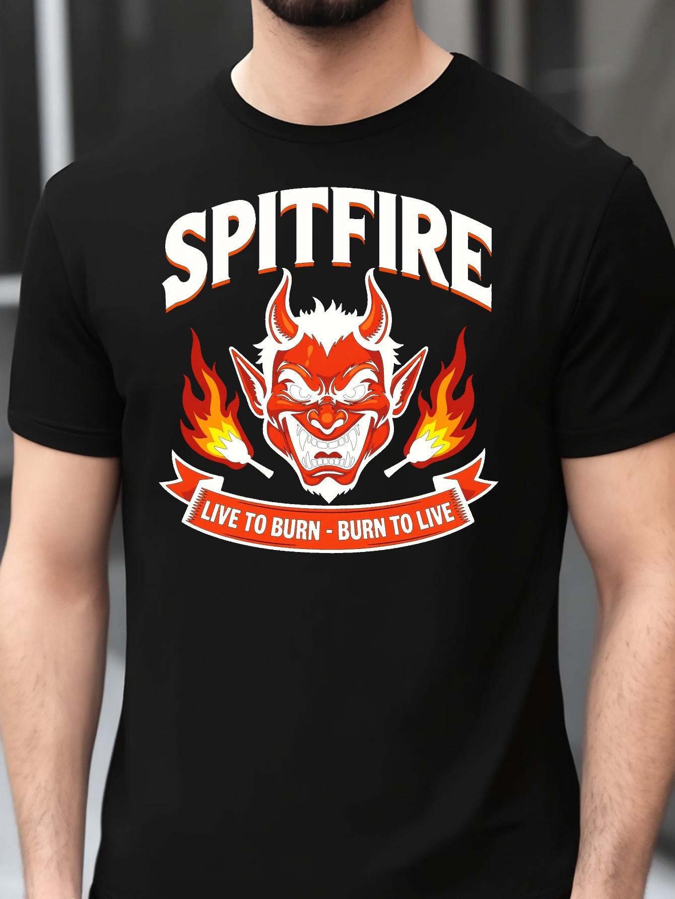 Live to Burn  Graphic T-shirt - Red & Black Graphic Tee with Flaming Devil Design S