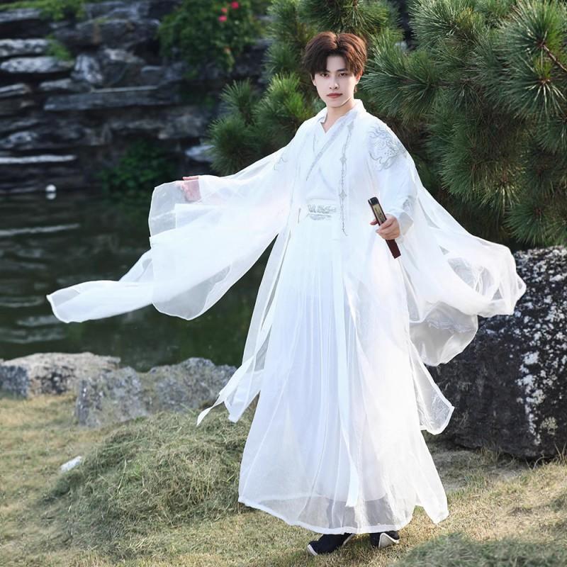 Unisex Hanfu Kostüm Set Mit Bestickten Doppellagigen Fließenden Ärmeln Unsterblicher Fantasy Stil Wei-Jin Inspiriert