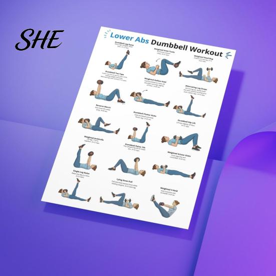 Istruzioni Esercizi con Manubri 5 Pezzi Poster Allenamento, Grafico da Casa per Braccia Allenamento Corpo Intero Gambe Fianchi Core, Guida Wall Art Senza Video