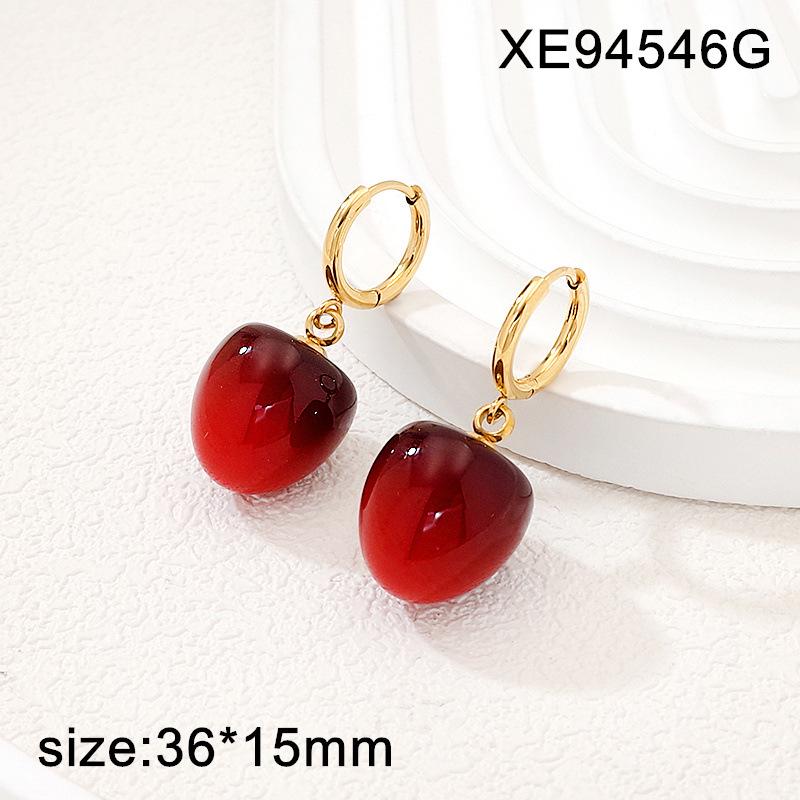 Wine Red Cherry Earrings for Women, Designer Titanium Steel Pendant, Versatile Fashion Jewelry